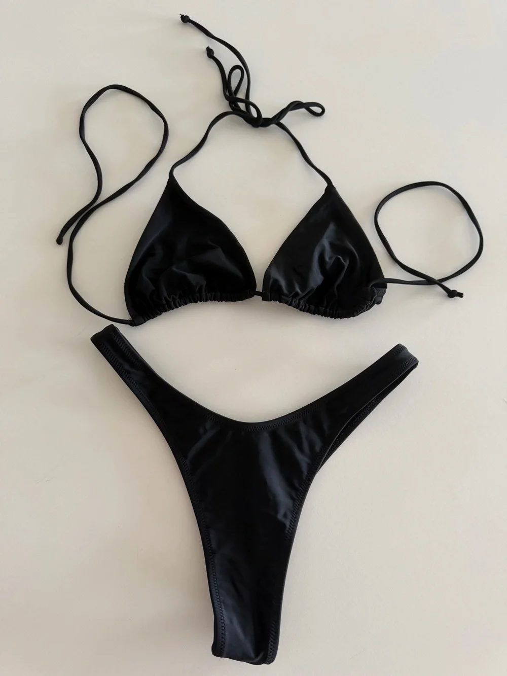 White Fox Boutique Black Triangle String Bikini